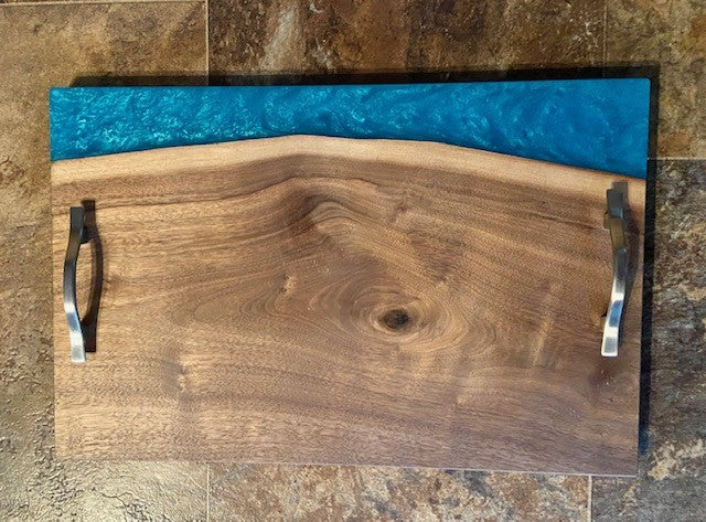 Blue Green and Walnut Serving Board