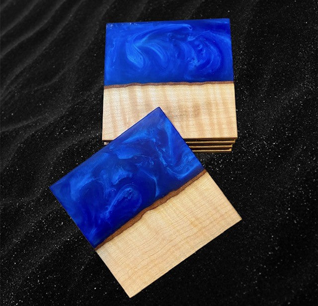 Maple and Vibrant Blue Coasters
