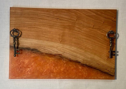 Red Oak and Tangerine Charcuterie Board with Key Handles