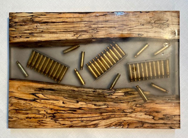 Spalted Maple and Ammunition Casings in Clips Serving Tray