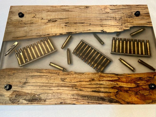 Spalted Maple and Ammunition Casings in Clips Serving Tray