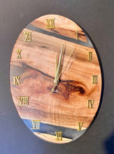 Load image into Gallery viewer, Oval Spalted Maple and Clear Epoxy Battery Operated Wall Clock
