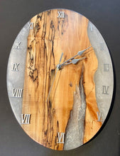Load image into Gallery viewer, Spalted Maple and Pearl Oval Battery Operated Clock
