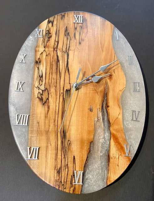 Spalted Maple and Pearl Oval Battery Operated Clock