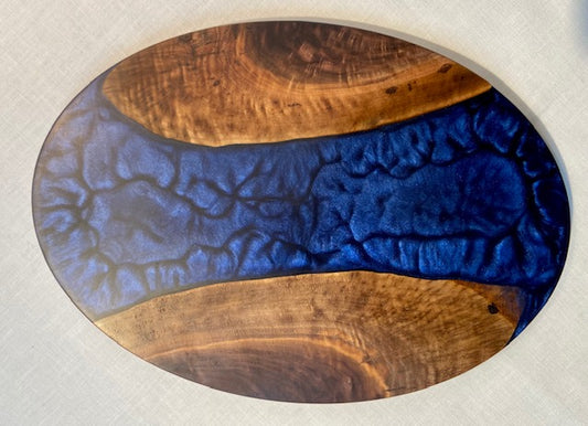 Oval Walnut and Royal Blue Serving Tray