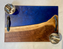 Load image into Gallery viewer, Walnut and Burple Charcuterie Board with Stainless Cups

