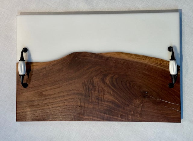 Walnut and Flat White Resin Serving Tray
