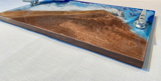 Walnut and Ocean Waves Serving Tray