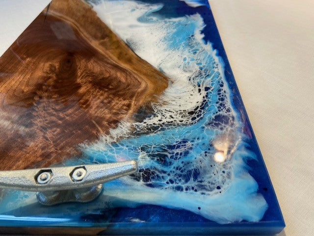 Walnut and Ocean Waves Serving Tray