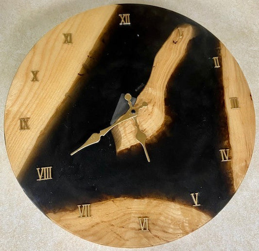 Black Resin and Ash Wood Wall Clock