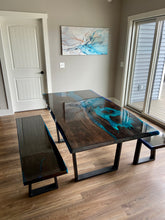 Load image into Gallery viewer, Custom Live Edge and Epoxy Dining Room Table and Benches (A. Coalson)
