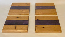 Load image into Gallery viewer, Coasters, dark purple Epoxy resin and oak
