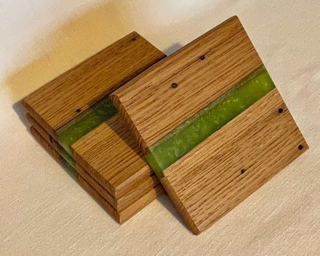 Coasters, lime green Epoxy resin and oak