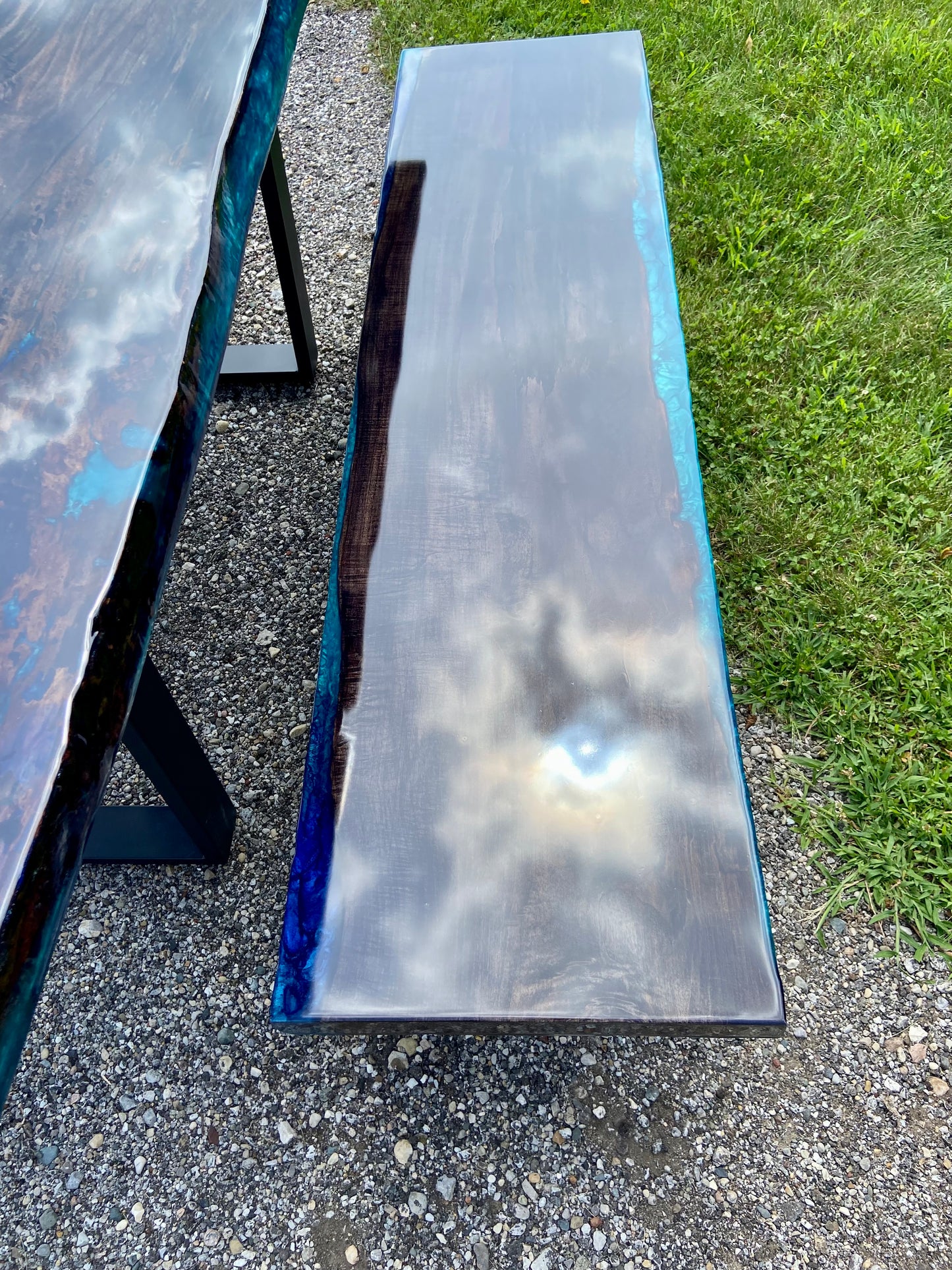 Custom Live Edge and Epoxy Dining Room Table and Benches (A. Coalson)