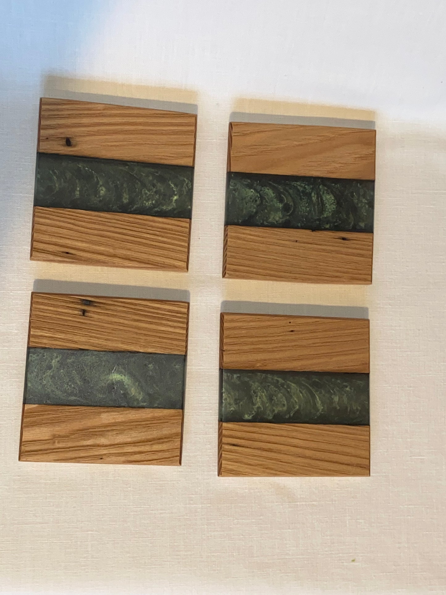 Dark Green Coasters, Epoxy resin and oak