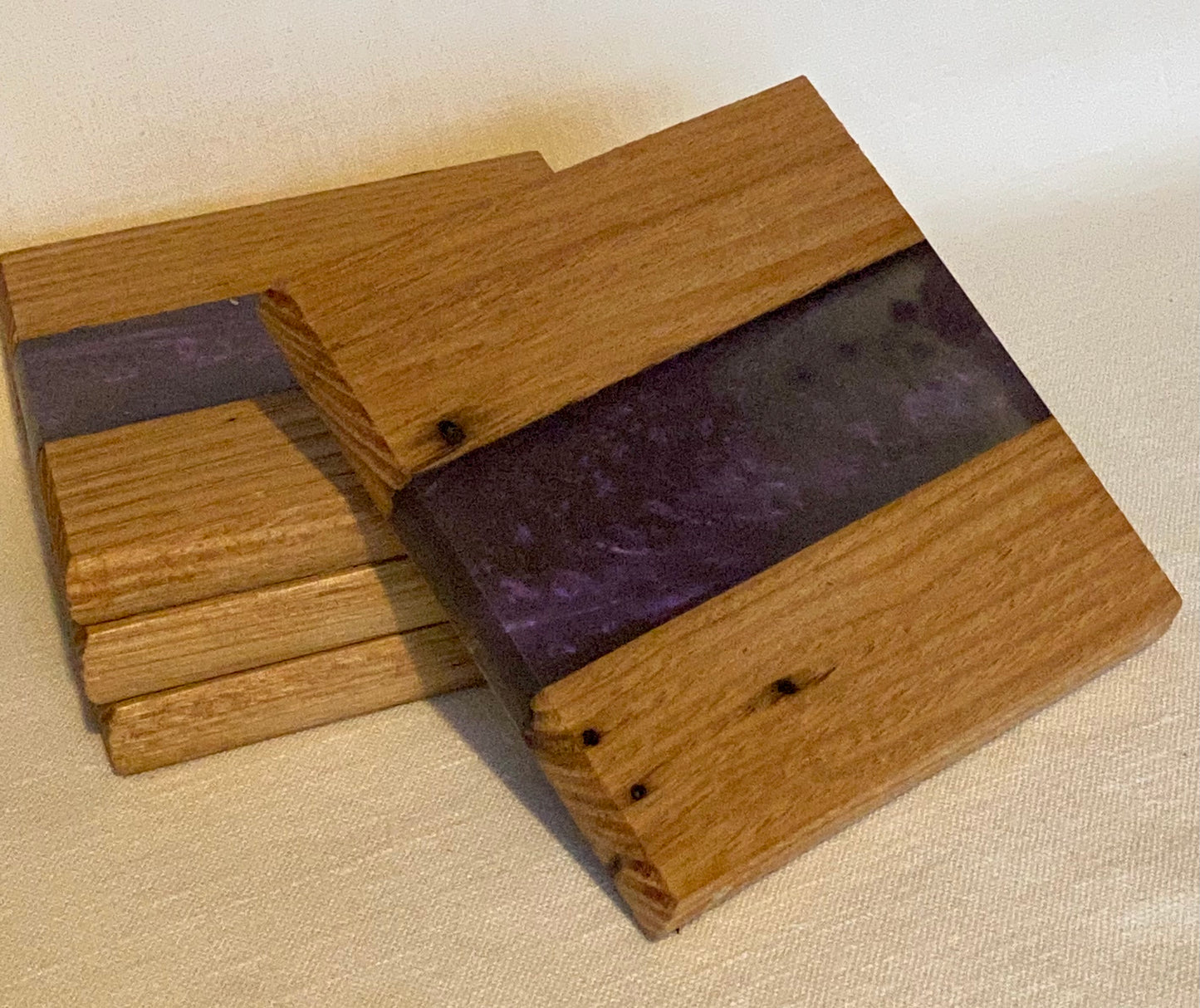 Coasters, dark purple Epoxy resin and oak