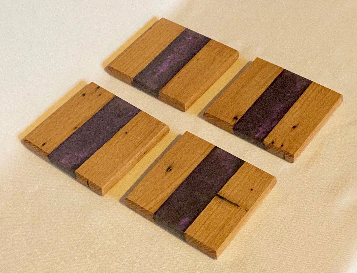 Coasters, dark purple Epoxy resin and oak