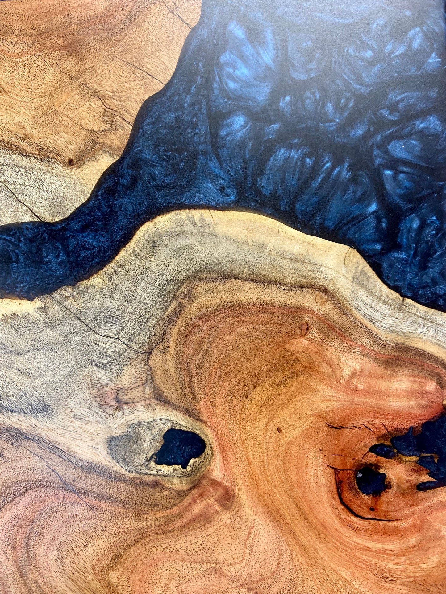 Cherry Burl and Navy Epoxy Charcuterie Board