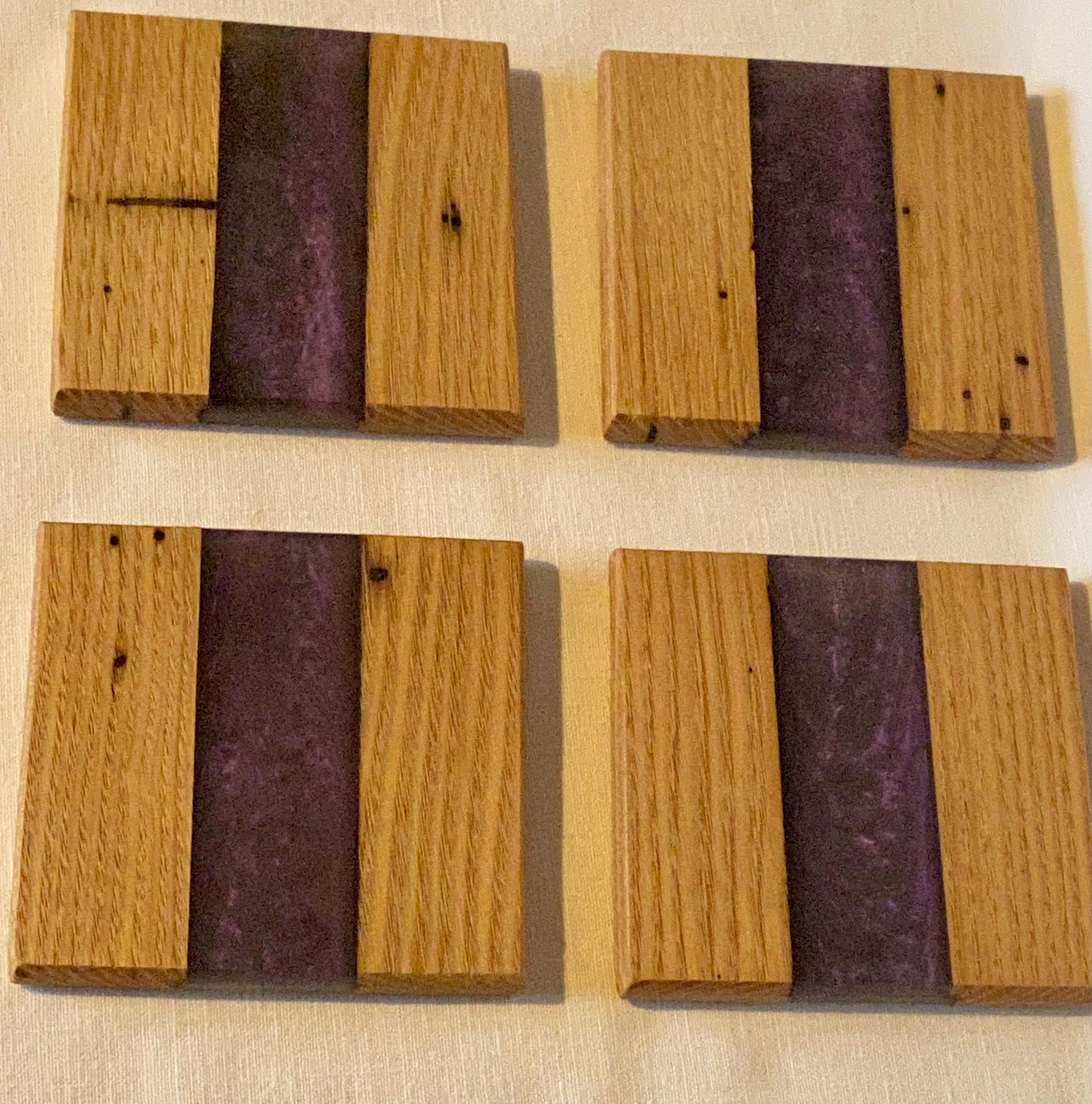 Coasters, dark purple Epoxy resin and oak