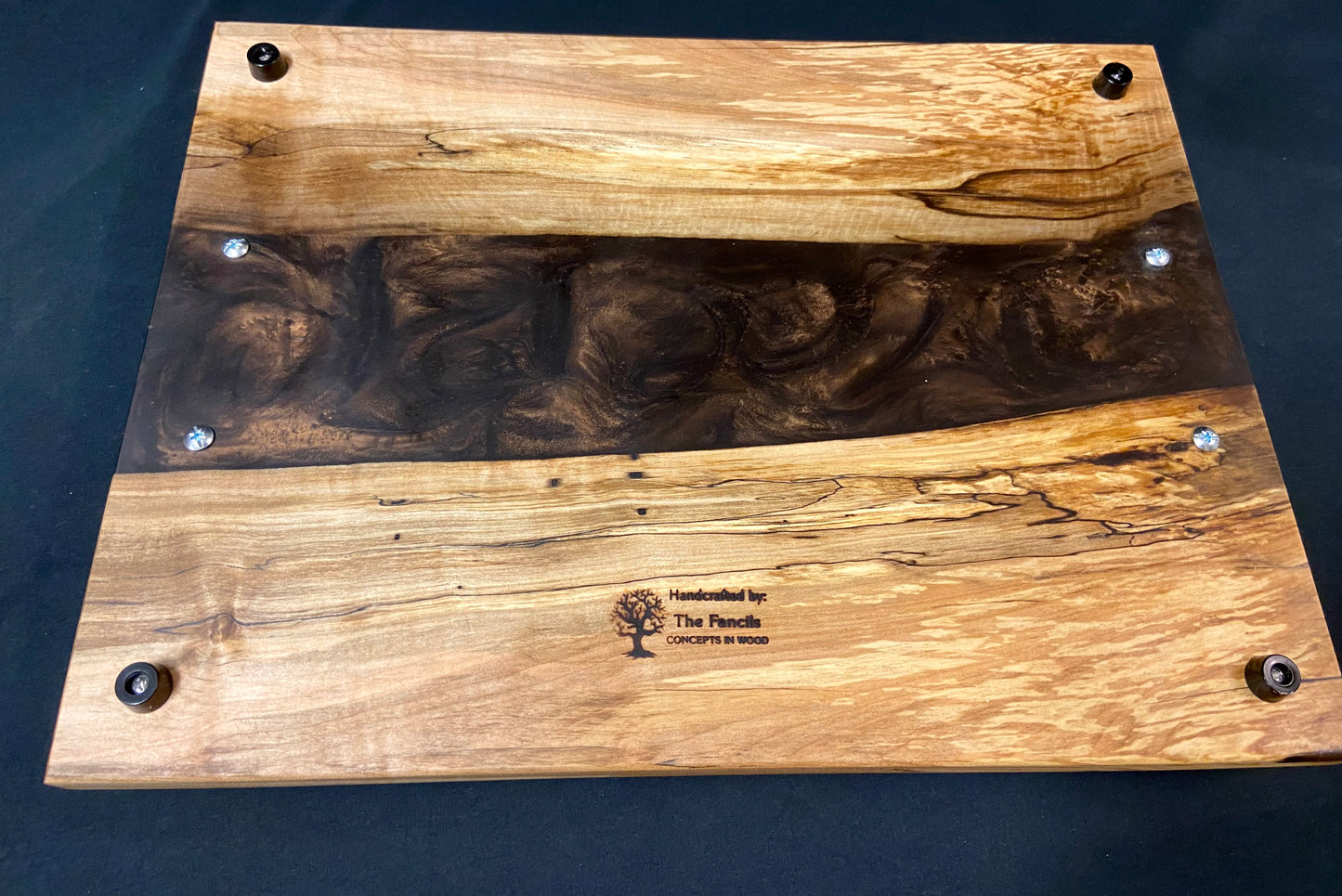 Spalted Maple and Hazelnut Serving Tray with Black Handles