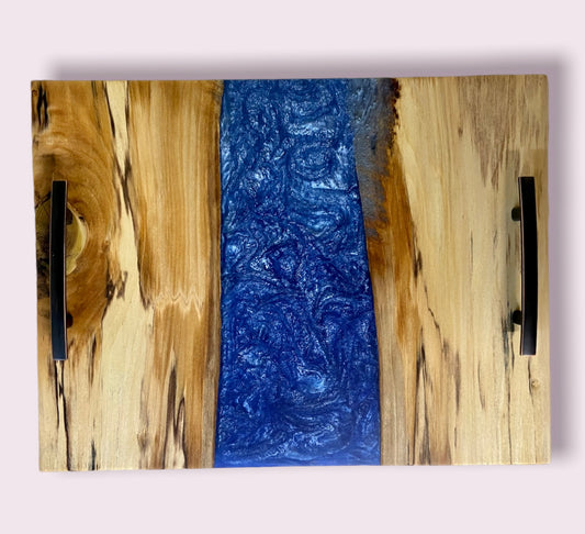 Dusky Blue and Maple Charcuterie Board with Handles