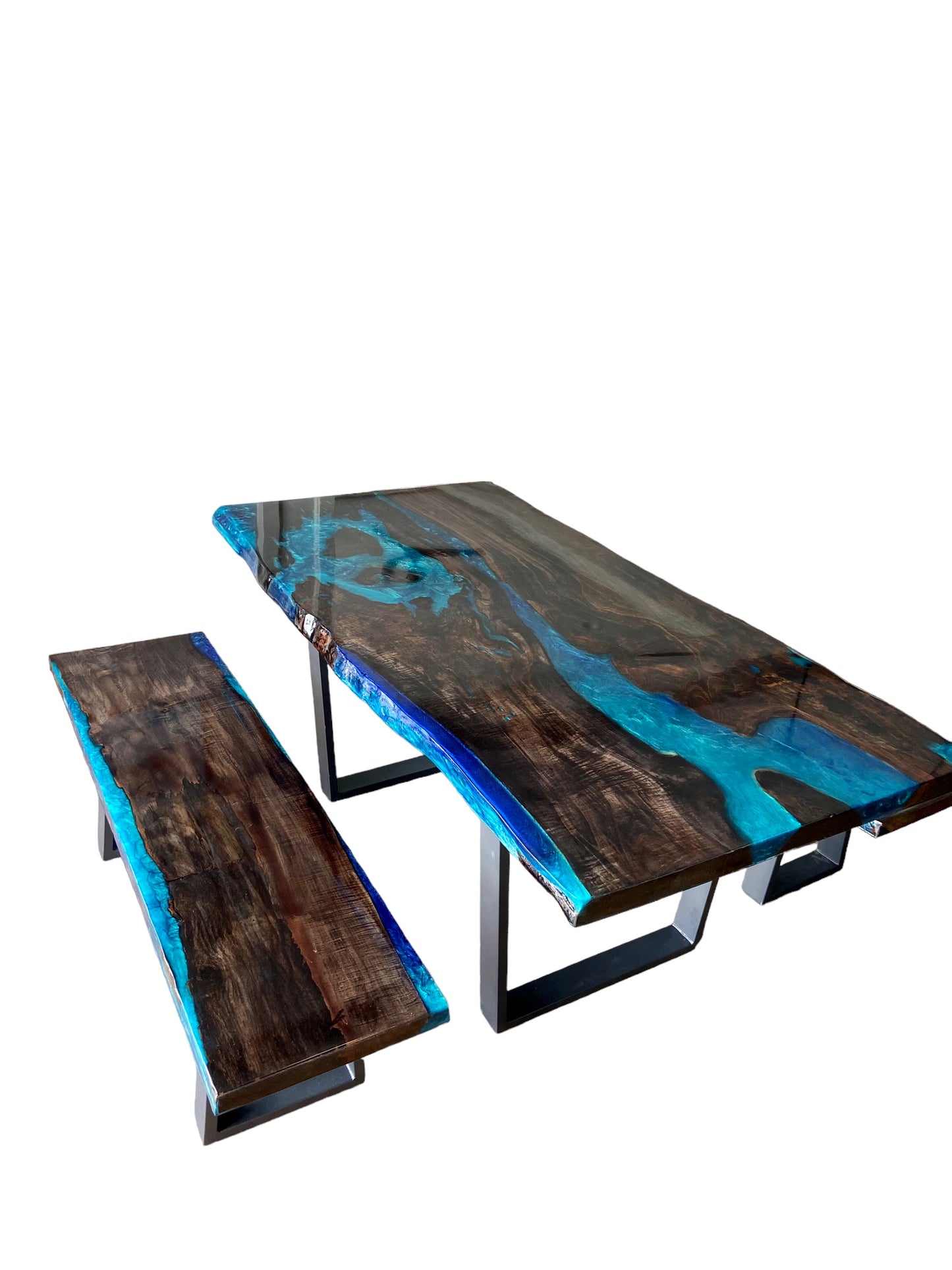 Custom Live Edge and Epoxy Dining Room Table and Benches (A. Coalson)