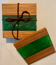 Load image into Gallery viewer, Coasters-Oak and Emerald Green Resin
