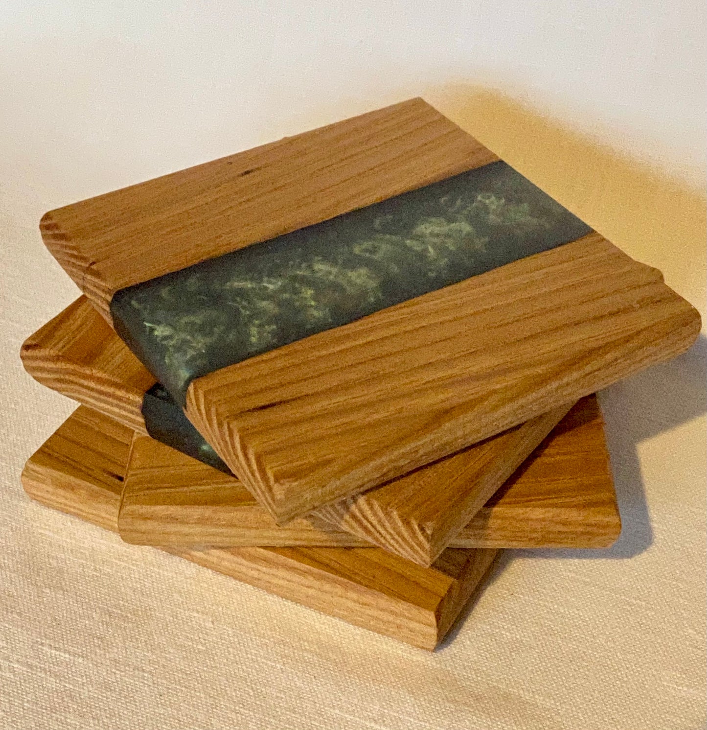 Dark Green Coasters, Epoxy resin and oak