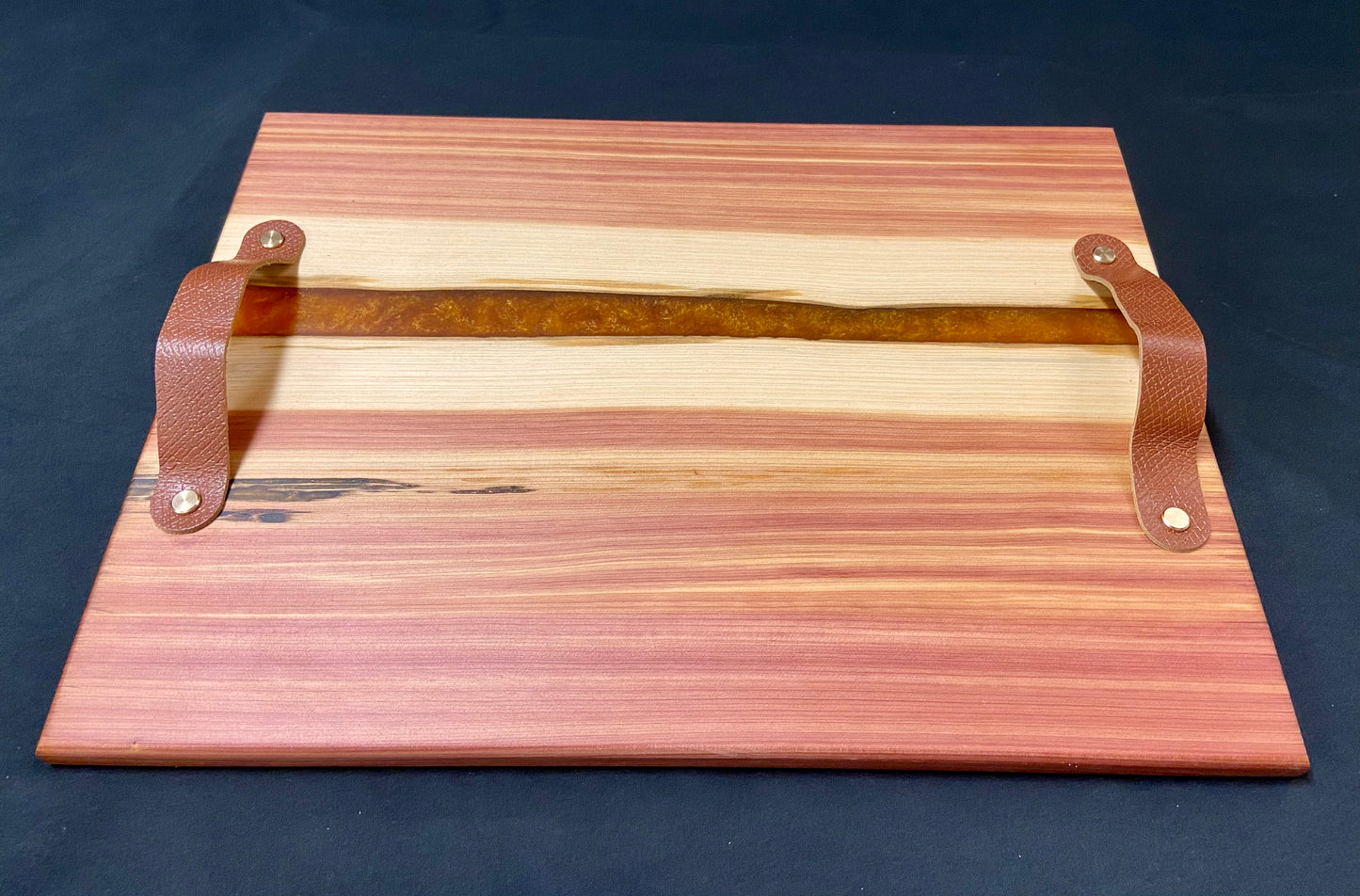 Cedar and Copper Charcuterie Board with Leather Handles