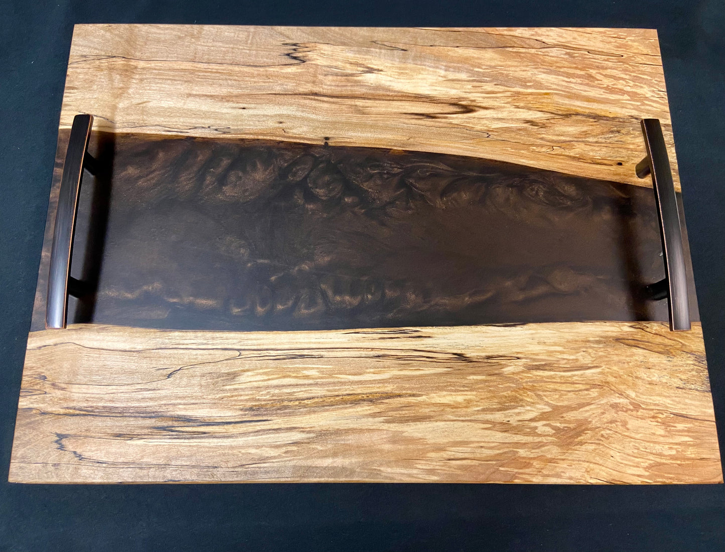 Spalted Maple and Hazelnut Serving Tray with Black Handles