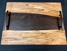 Load image into Gallery viewer, Spalted Maple and Hazelnut Serving Tray with Black Handles
