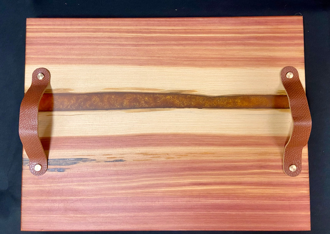 Cedar and Copper Charcuterie Board with Leather Handles
