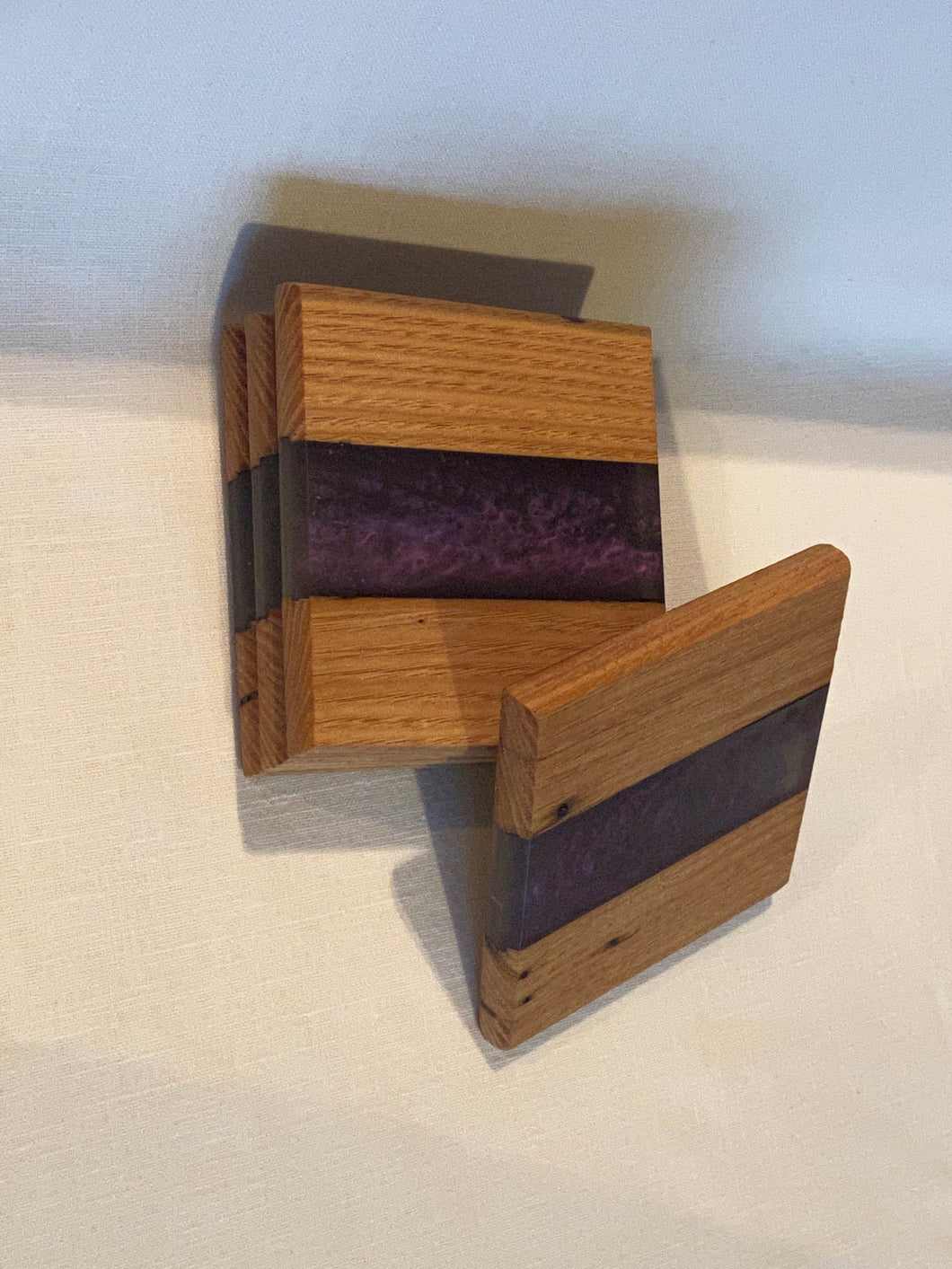 Coasters, dark purple Epoxy resin and oak
