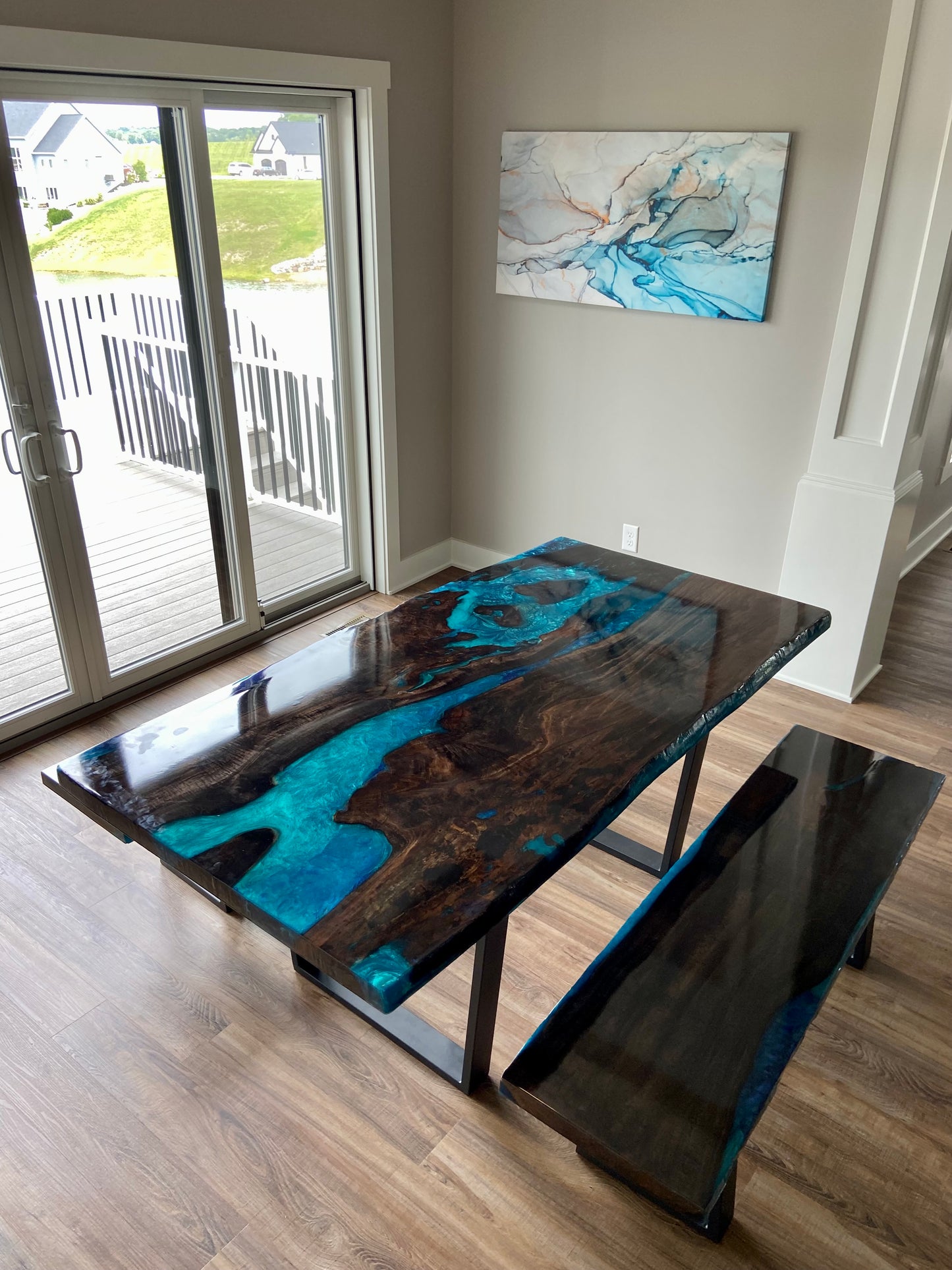 Custom Live Edge and Epoxy Dining Room Table and Benches (A. Coalson)