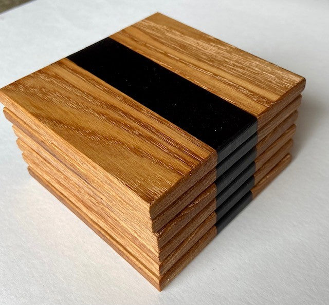 Flat Black and Oak Coaster Set