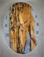 Load image into Gallery viewer, Spalted Maple and Pearl Oval Battery Operated Clock

