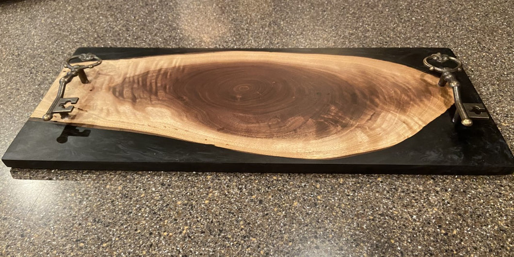 Walnut and Flat Black Charcuterie Board with Key Handles
